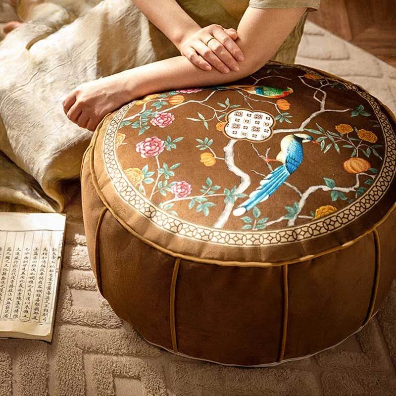 Chinoiserie Autumn Living Room Couch Cushion Pouf - SinoCultural -- B48J0019-C