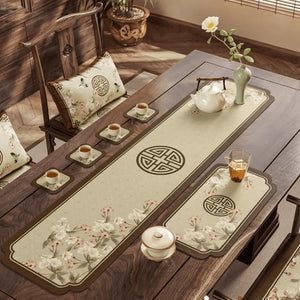 Chinoiserie Retro Spring Floral Chinese Pattern Tea Table Mat - SinoCultural -- TM007A15