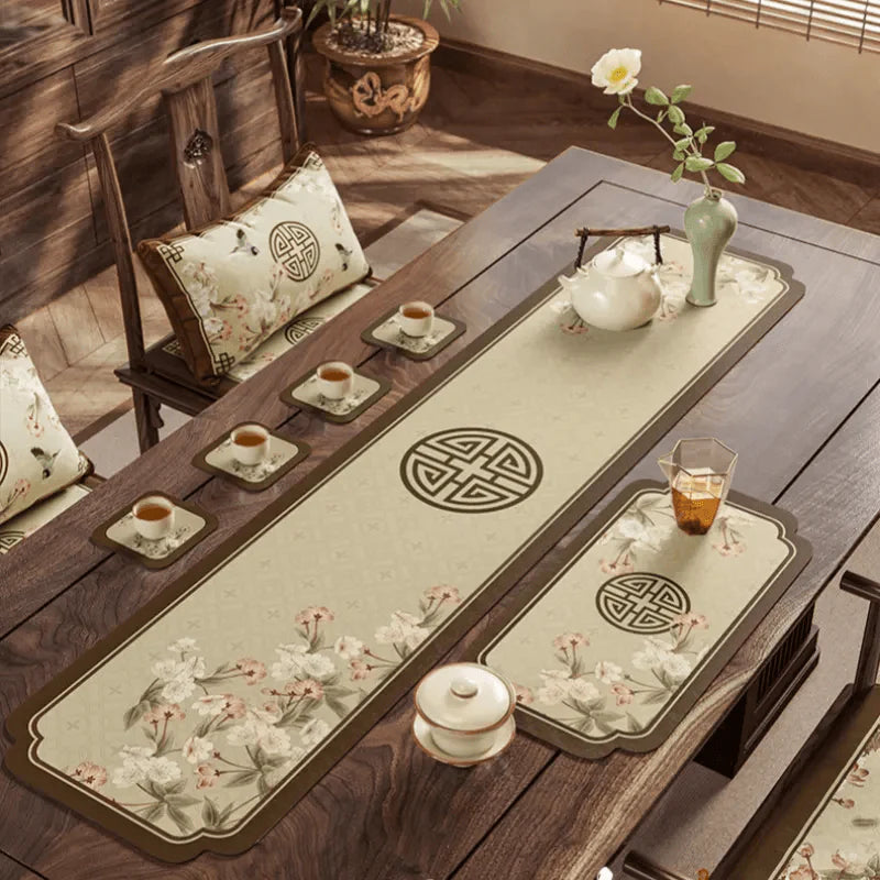 Chinoiserie Retro Spring Floral Chinese Pattern Tea Table Mat - SinoCultural -- TM007A15