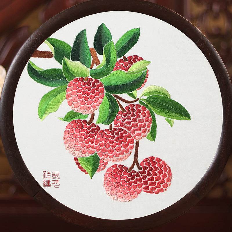 Handcrafted Mulberry Silk Lychee Double-Sided Embroidery Tabletop Decoration - SinoCultural -- JZSX001A05