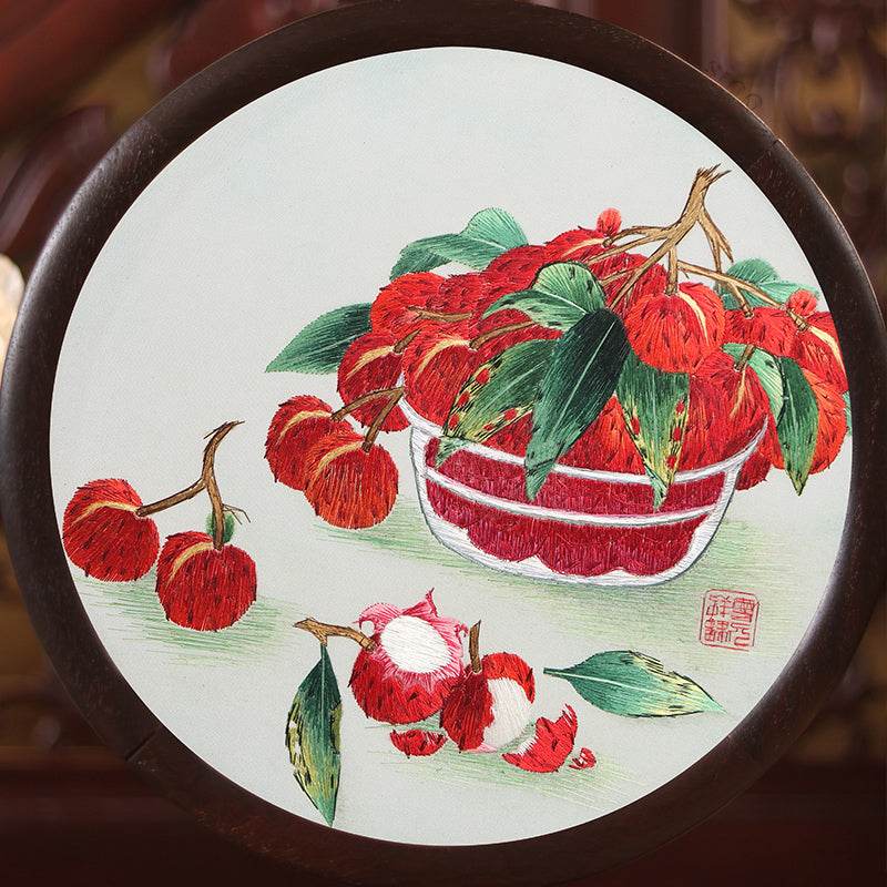 Handcrafted Mulberry Silk Lychee Double-Sided Embroidery Tabletop Decoration - SinoCultural -- JZSX001A13
