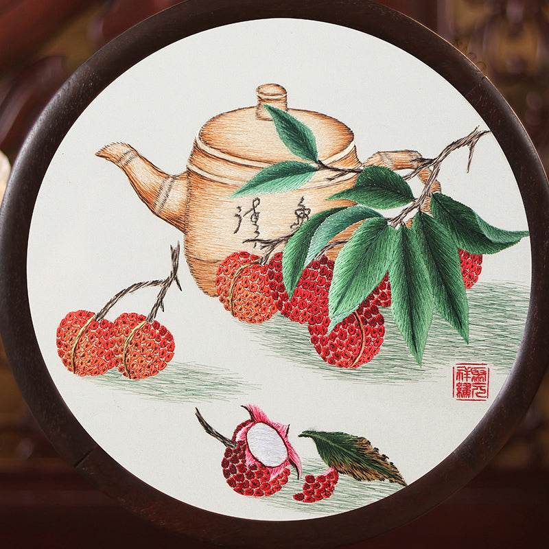 Handcrafted Mulberry Silk Lychee Double-Sided Embroidery Tabletop Decoration - SinoCultural -- JZSX001A14