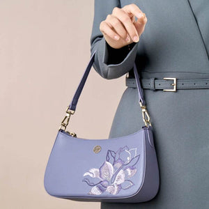 Embroidery Leather Red Shoulder Bag Peony Women's Hobo Handbag - SinoCultural -- P220212-1
