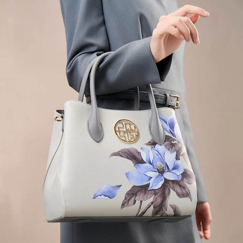Leather Gardenia Floral Women's Crossbody Handbag - SinoCultural -- P120201
