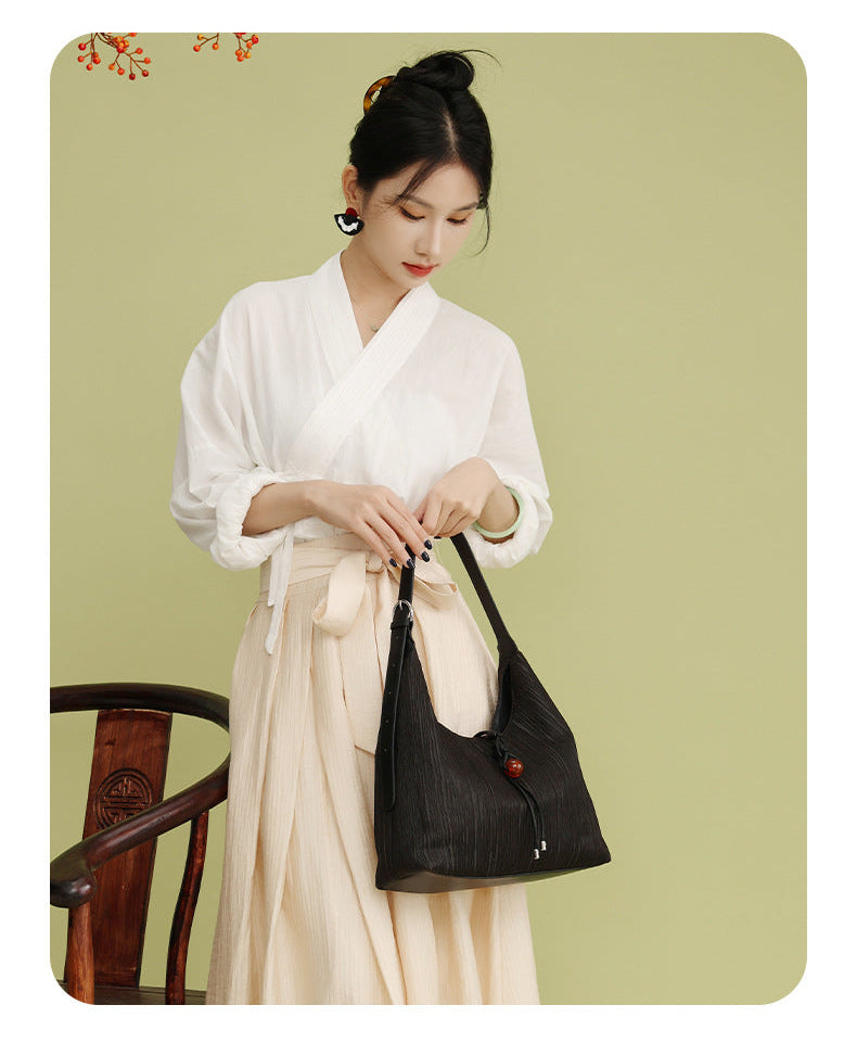 Xiangyun Silk New Chinese Style Genuine Leather Shoulder Bag