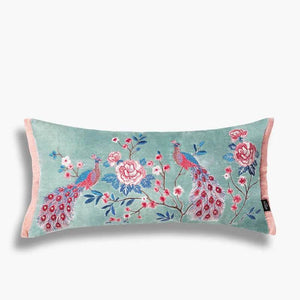 Chinoiserie Embroidery Crane and Peony Bolster Lumbar Pillow - SinoCultural -- SJZBZ070A