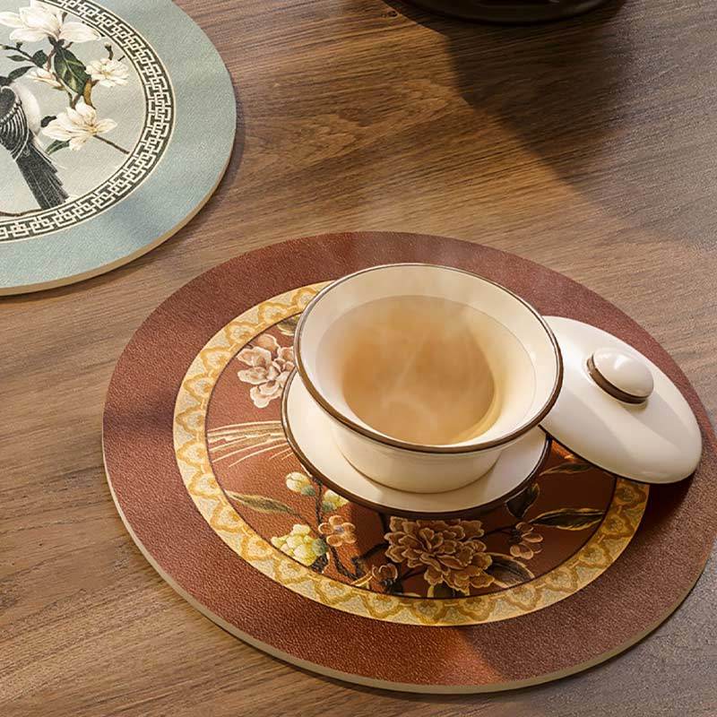 Chinoiserie Diatomite Absorbent Quick-Dry Non-Slip Round Coaster - SinoCultural -- TM026A16