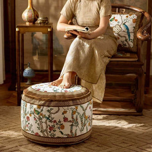 Chinoiserie Autumn Living Room Couch Cushion Pouf - SinoCultural -- B48J0018-1-C