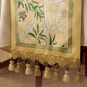 Chinoiserie Traditional Autumn Orchids Yellow Table Runner - SinoCultural -- TR013Y160
