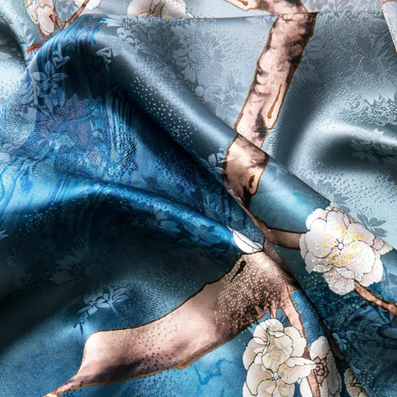 Mulberry Silk 14 Momme Square Scarf Plum Blossom 108x108 cm - SinoCultural -- CXFJ002