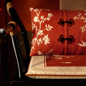 Chinoiserie Rose Moonlight Chinese Red Festival Lumbar Pillow - SinoCultural -- WP014A01