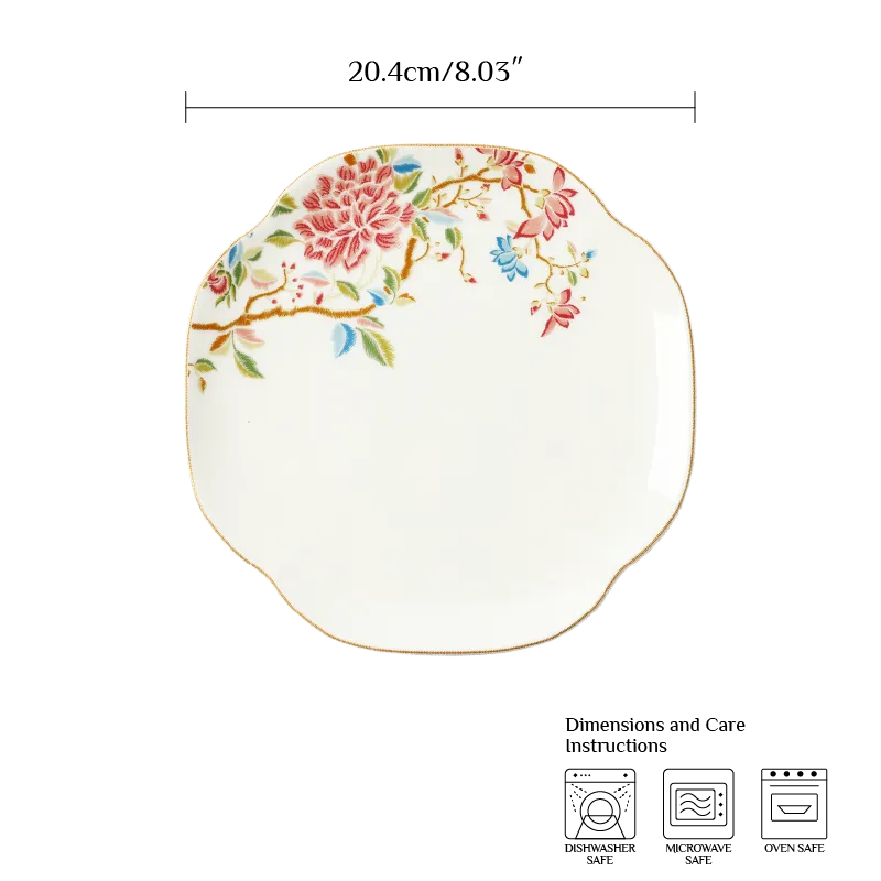 Dimensions of the 8’’ bone china square dinner plate – 20.4 cm.