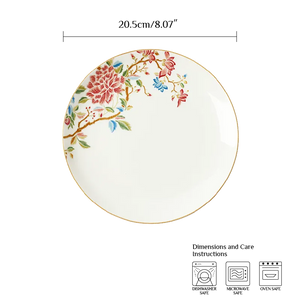 Size chart of 8’’ Chinoiserie bone china round dinner plate, 20.5 cm diameter.