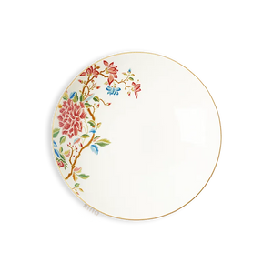 8.25’’ Chinoiserie bone china round salad plate, front view.