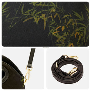 Xiangyunsha Silk Bamboo Black Drawstring Bucket Bag - SinoCultural -- YS120670-1