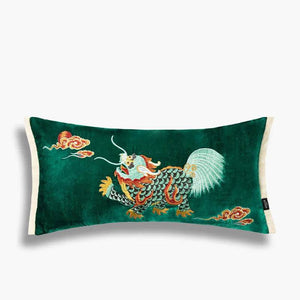 Chinoiserie Embroidery Vintage Green Velvet Throw Pillow - SinoCultural -- SJZBZ071A