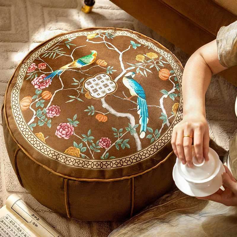Chinoiserie Autumn Living Room Couch Cushion Pouf - SinoCultural -- B48J0019-C