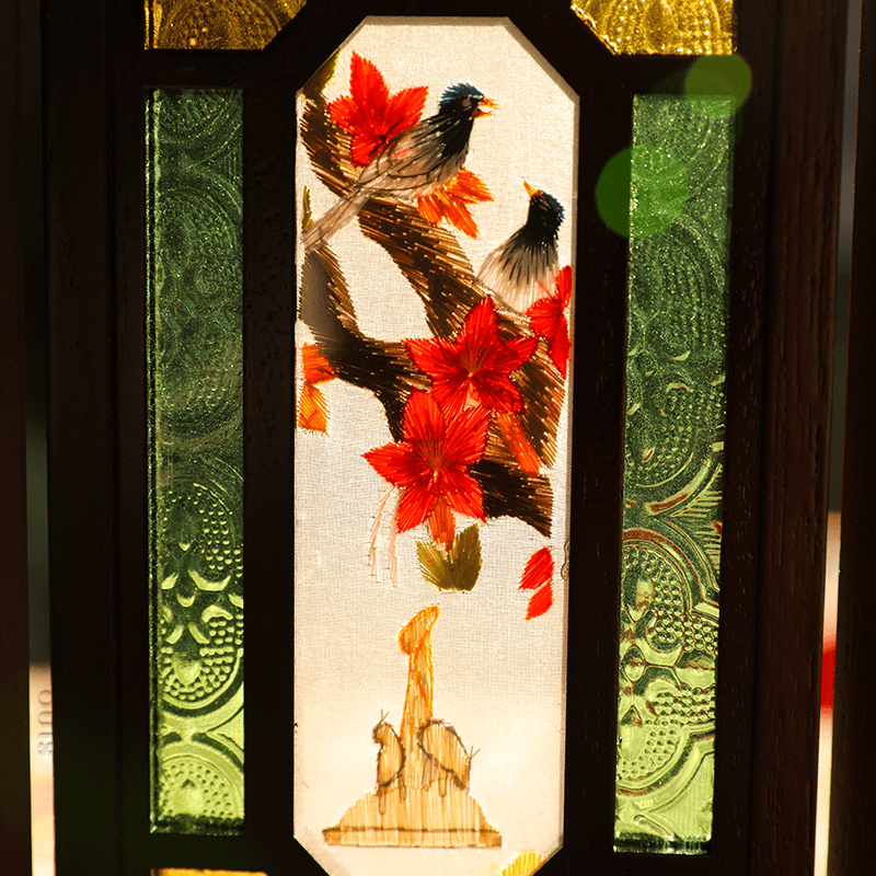 Embroidery Chinese Style Rosewood Cantonese Mansion Window Ornament - SinoCultural -- BXL06WCS174A02
