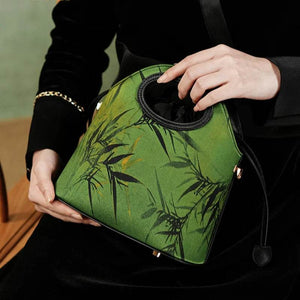 Xiangyunsha Silk Bamboo Green Drawstring Bucket Bag - SinoCultural -- YS120670-2