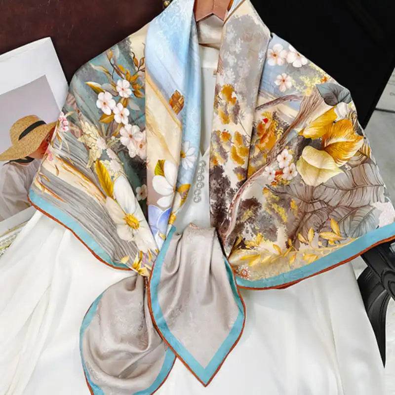 Mulberry Silk 14 Momme Square Scarf Boathouse 108x108 cm - SinoCultural -- CXFJ004