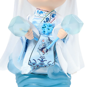 Costume & body details of 9-inch Ao Bing doll (blue-white embroidered robe).