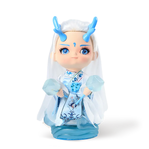 Front view of 9-inch Ao Bing Dragon Prince doll (holding double ice hammers).