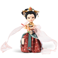9-inch handmade Dunhuang Flying Apsara "Drumming Grace" doll front view with drumming pose, silk outfit, and flowing ribbons.