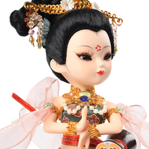Right profile of 9-inch Dunhuang "Drumming Grace" doll showing drumming pose and hand gestures.