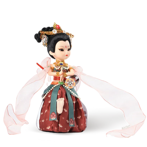 Right side view of 9-inch Dunhuang "Drumming Grace" doll highlighting drumming instrument and pose.