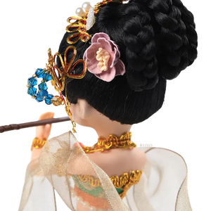Back of head headdress detail of 9-inch Dunhuang "Flute Song" doll.