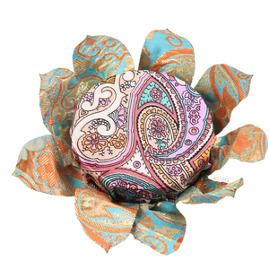 Separate lotus pedestal detail of 9-inch Dunhuang "Harp Melody" doll with colorful patterns.