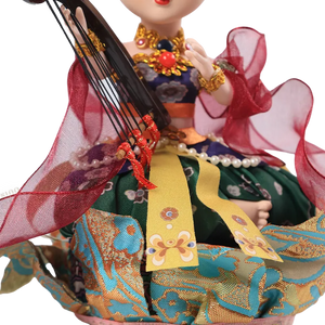 Lower body and lotus pedestal detail of 9-inch Dunhuang "Harp Melody" doll.