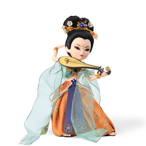 9-inch handmade Dunhuang Flying Apsara "Pipa Dance" doll main front view playing pipa.