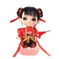 Front view of 9-inch Nezha Chinese doll holding weapon.