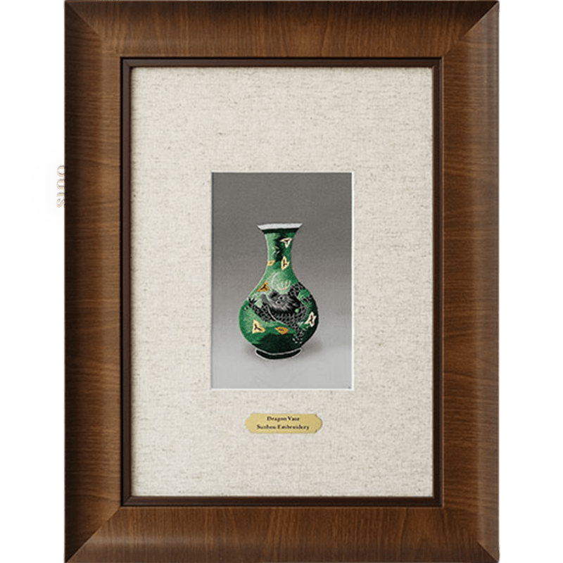 Intangible Heritage Suzhou Embroidery Dragon Vase Wall Art - SinoCultural -- JN1106