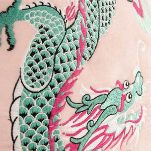 Chinoiserie Embroidery Loong and Peony Pink Throw Pillow - SinoCultural -- SJZBZ072A