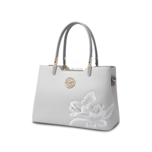 Embroidery Leather Grey Tote Bag Azalea Women Handbag - SinoCultural -- P120321