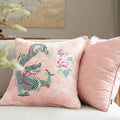 Chinoiserie Embroidery Loong and Peony Pink Throw Pillow - SinoCultural -- SJZBZ072A