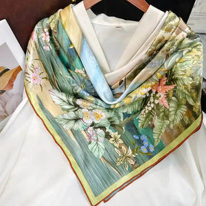 Mulberry Silk 14 Momme Square Scarf Boathouse 108x108 cm - SinoCultural -- CXFJ004