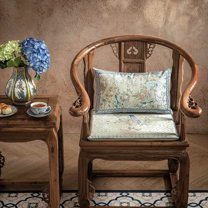 Chinoiserie Style Plush Printed Lumbar Pillow Cushion for Comfort - SinoCultural -- WP022A01