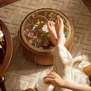 Chinoiserie Autumn Living Room Couch Cushion Pouf - SinoCultural -- B48J0019-C