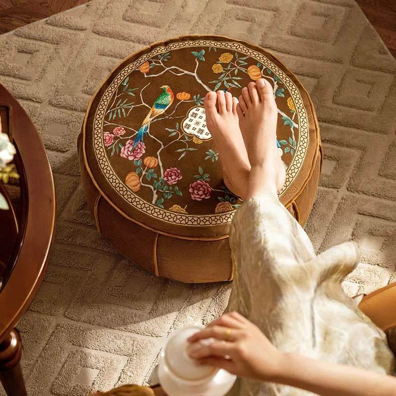 Chinoiserie Autumn Living Room Couch Cushion Pouf - SinoCultural -- B48J0019-C