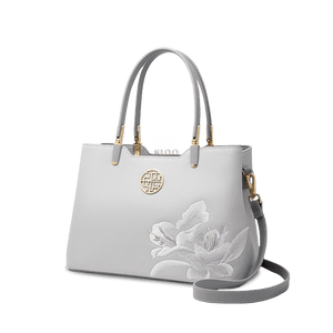 Embroidery Leather Grey Tote Bag Azalea Women Handbag - SinoCultural -- P120321