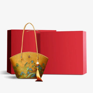 Chinese Painting Mulberry Silk Tote Bag Green Women Handbag - SinoCultural -- P220263-2