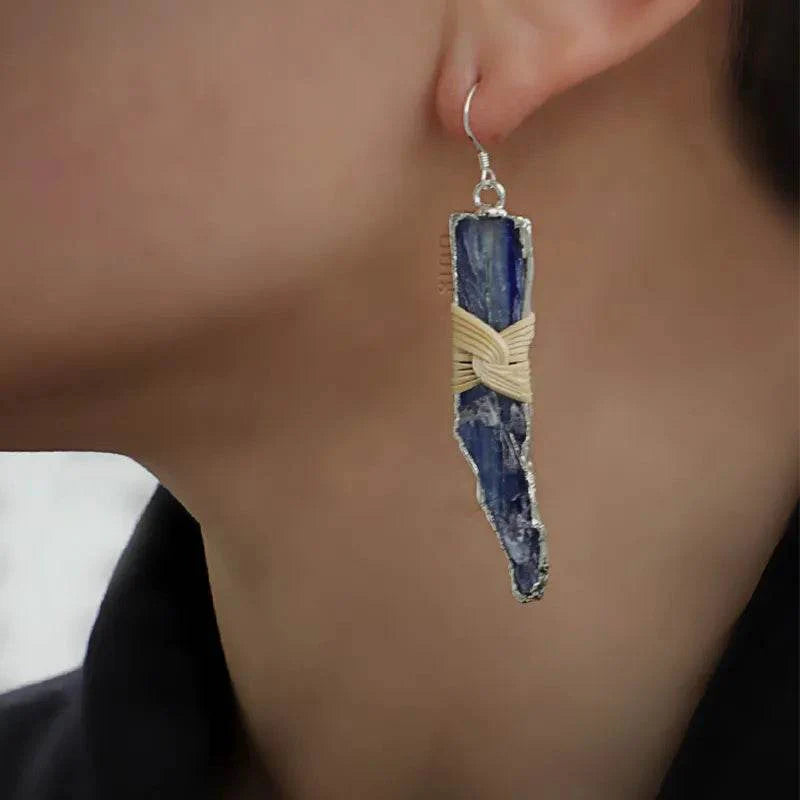 Blue Crystal Dangle Earrings - Lunar Sea Chinese Style Jewelry - SinoCultural -- ZBXK-A2-0237