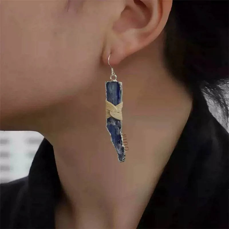 Blue Crystal Dangle Earrings - Lunar Sea Chinese Style Jewelry - SinoCultural -- ZBXK-A2-0237