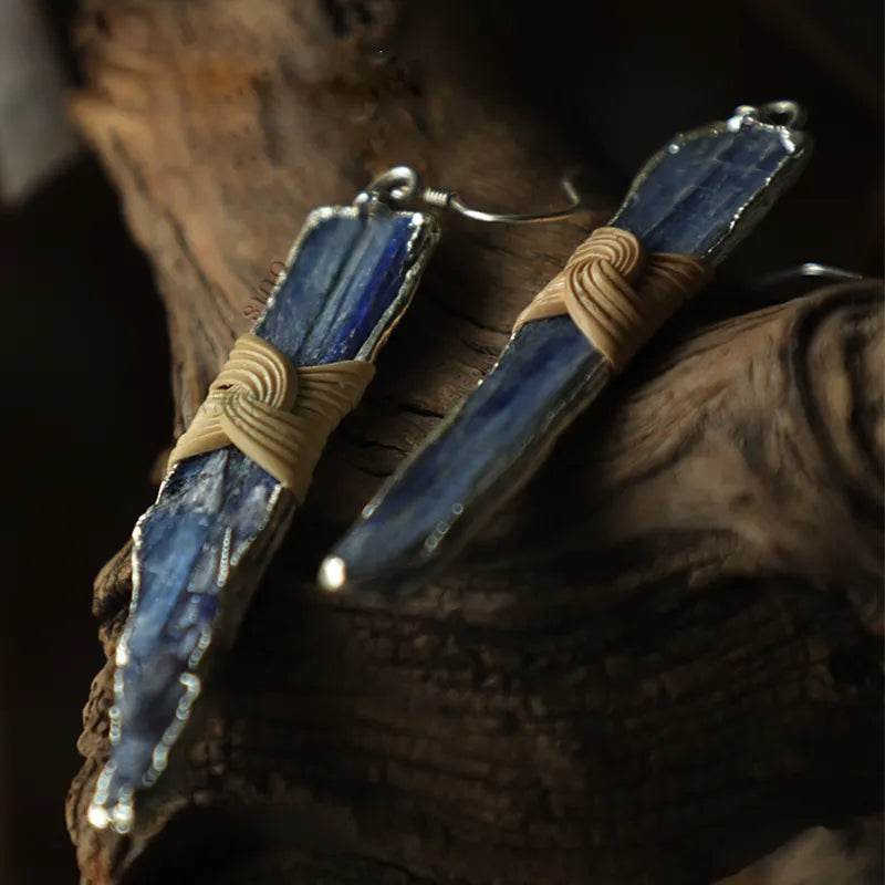 Blue Crystal Dangle Earrings - Lunar Sea Chinese Style Jewelry - SinoCultural -- ZBXK-A2-0237