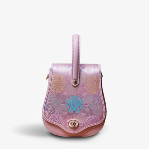 Brocade Jacquard Purple Floral Designer Saddle Bag - SinoCultural -- P1206260402LP-2