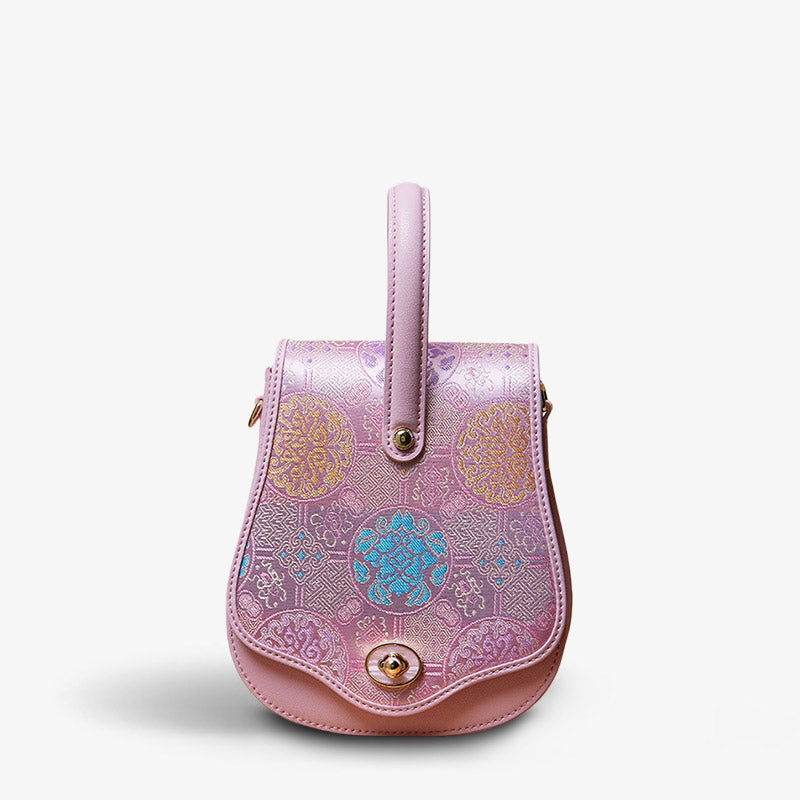 Brocade Jacquard Purple Floral Designer Saddle Bag - SinoCultural -- P1206260402LP-2