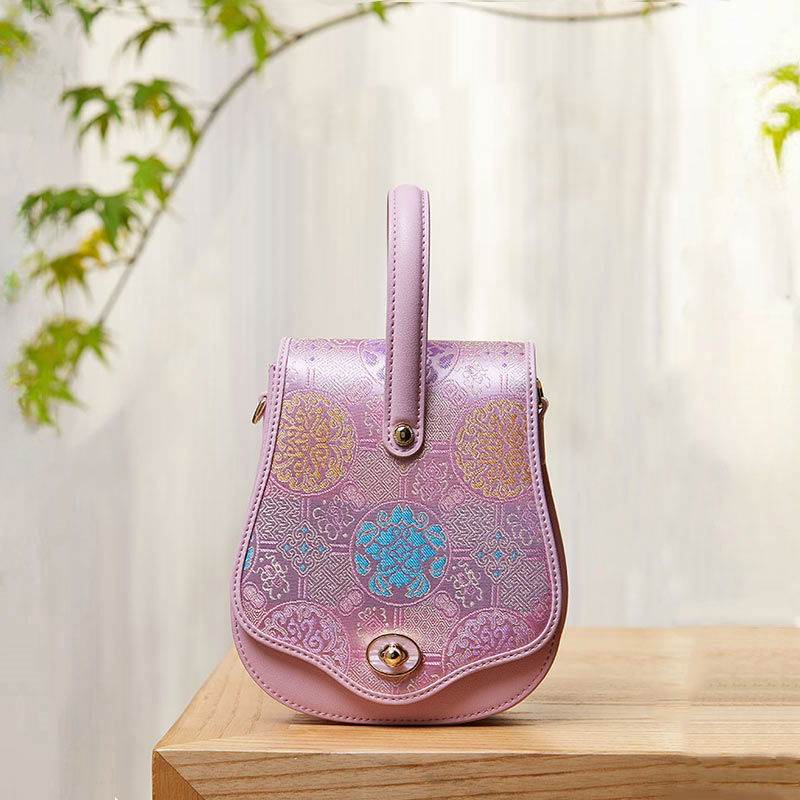 Brocade Jacquard Purple Floral Designer Saddle Bag - SinoCultural -- P1206260402LP-2